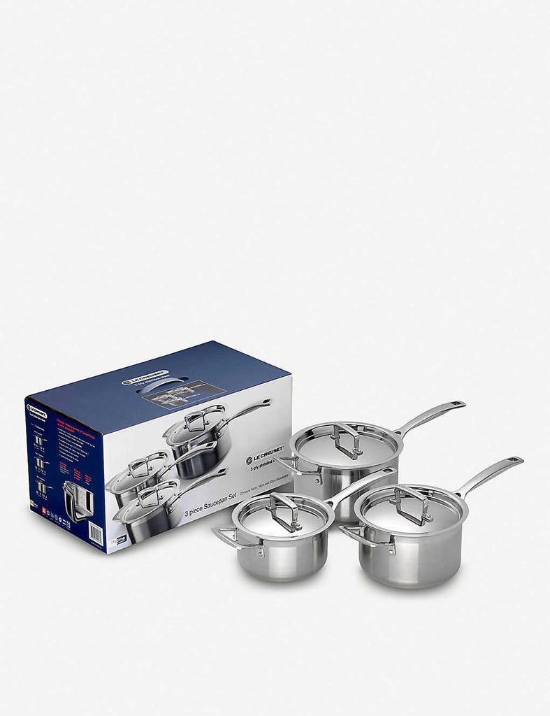 LE CREUSET Set of Three 3-Ply Stainless Steel Saucepans