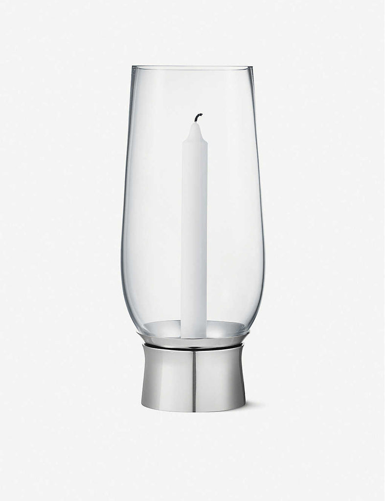 GEORG JENSEN Lumis Hurricane Glass & Stainless Steel Candle Holder 30cm