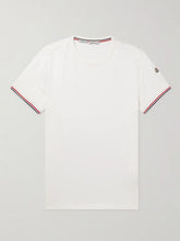 將圖片載入圖庫檢視器 MONCLER Logo-Appliquéd Striped Stretch-Cotton Jersey T-Shirt
